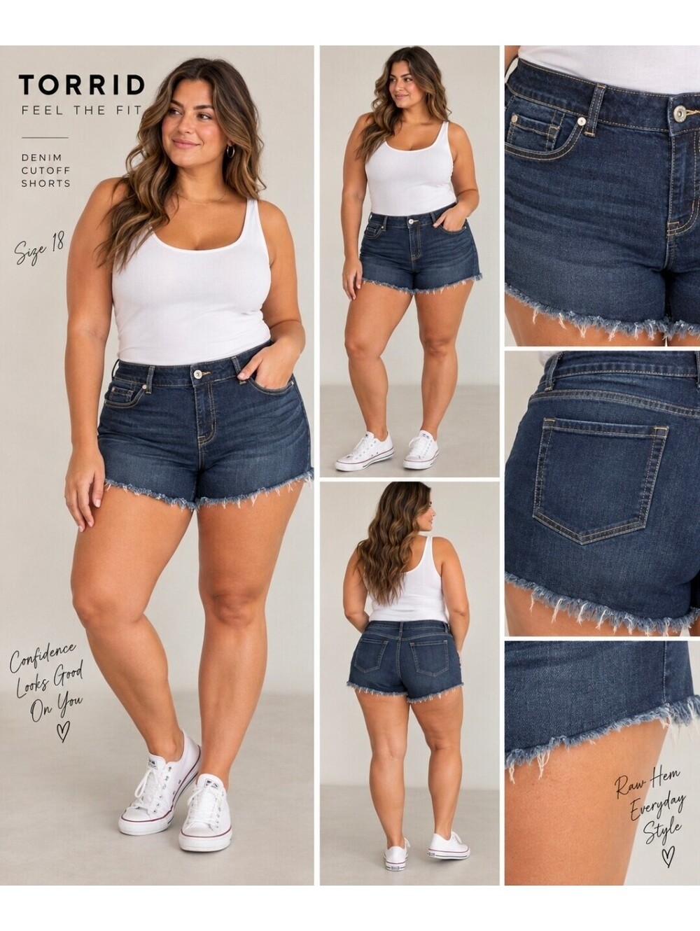 Torrid Feel The Fit Denim Cutoff Shorts Size 18 Dark Wash Frayed Hem Stretch